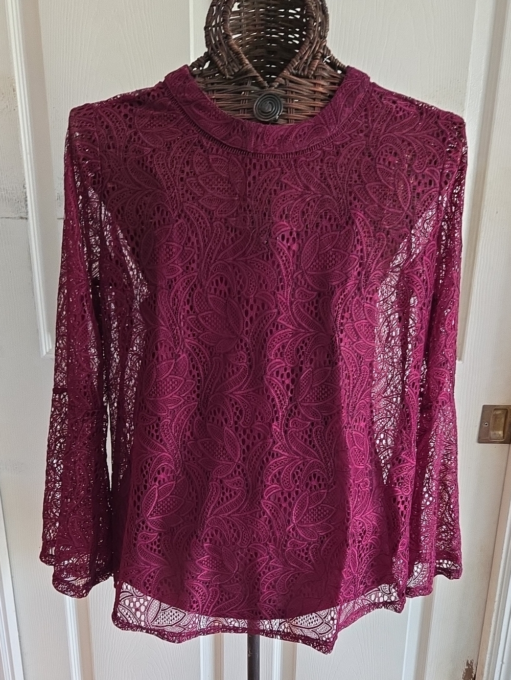 Ultra Pink Women's Berry Lace Long-Sleeve Top With Camisole-Size L